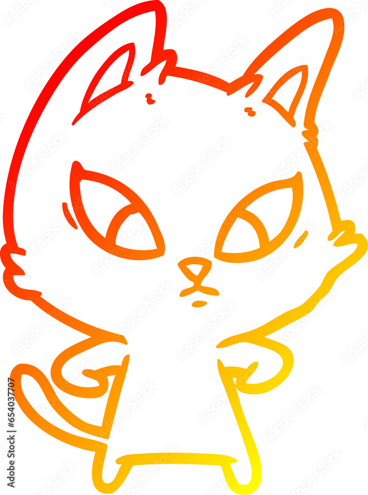 Obraz premium warm gradient line drawing of a confused cartoon cat