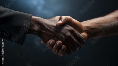 Confident Partnership: Powerful Handshake with Assured Expressions

