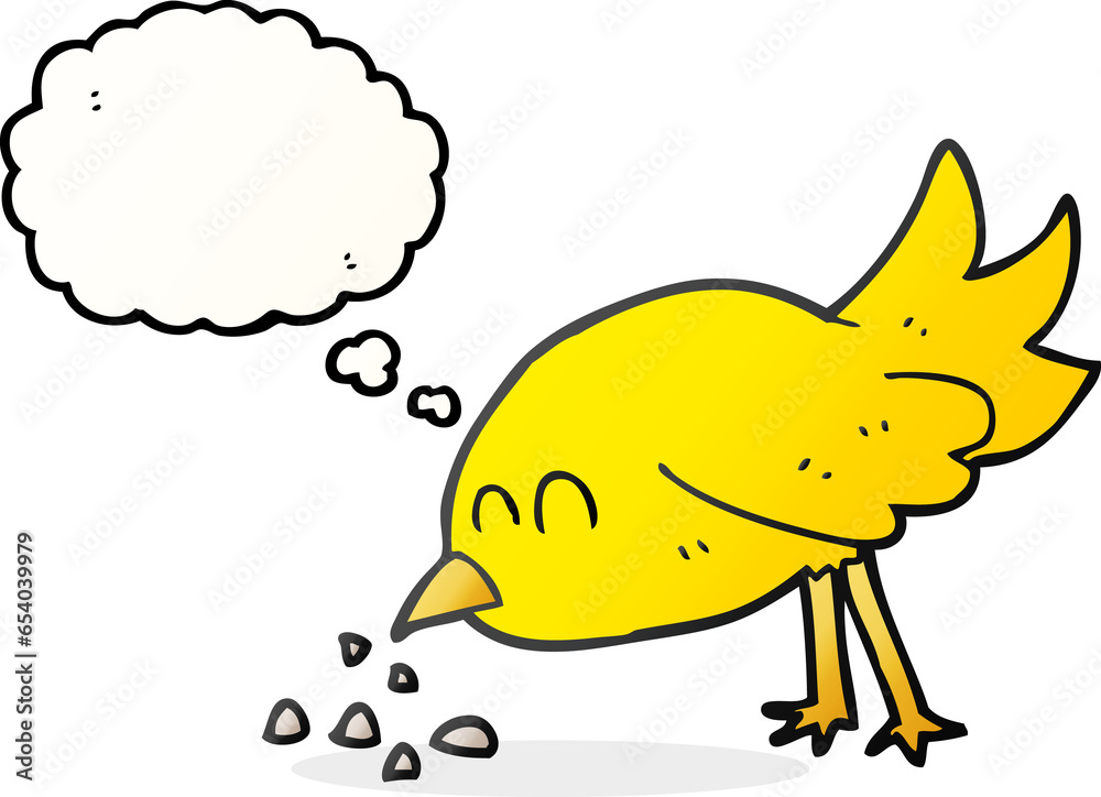 freehand drawn thought bubble cartoon bird pecking seeds