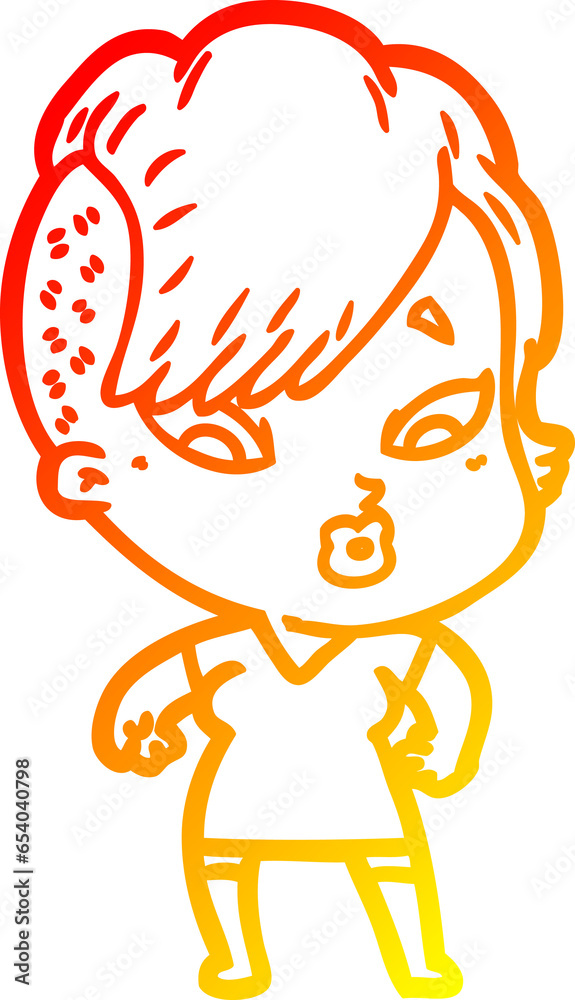 warm gradient line drawing of a cartoon surprised girl warm gradient line drawing of a cartoon surprised girl