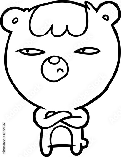line drawing of a annoyed bear with arms crossed