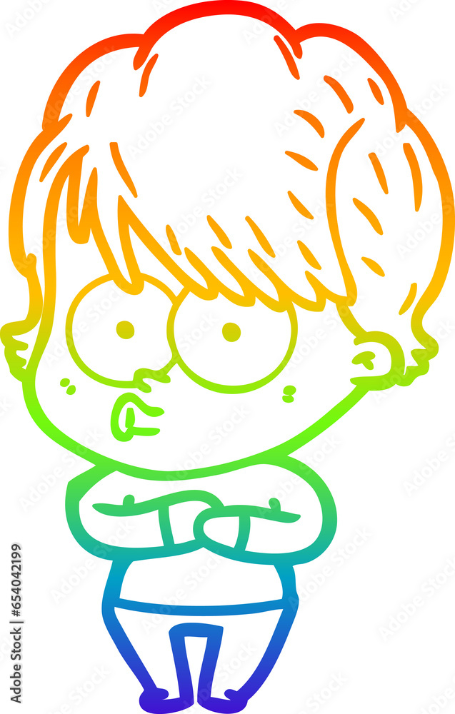 rainbow gradient line drawing of a cartoon woman