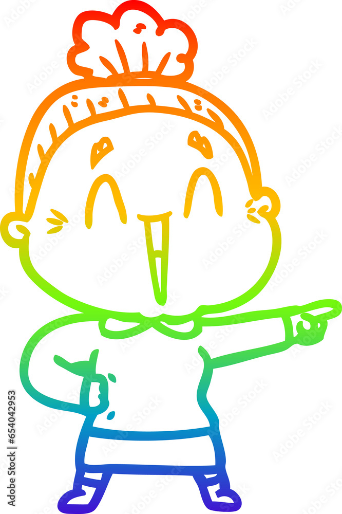 rainbow gradient line drawing of a cartoon happy old lady rainbow gradient line drawing of a cartoon happy old lady