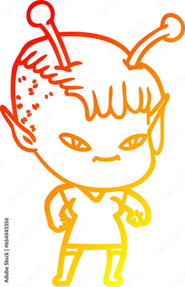 warm gradient line drawing of a cute cartoon alien girl warm gradient line drawing of a cute cartoon alien girl
