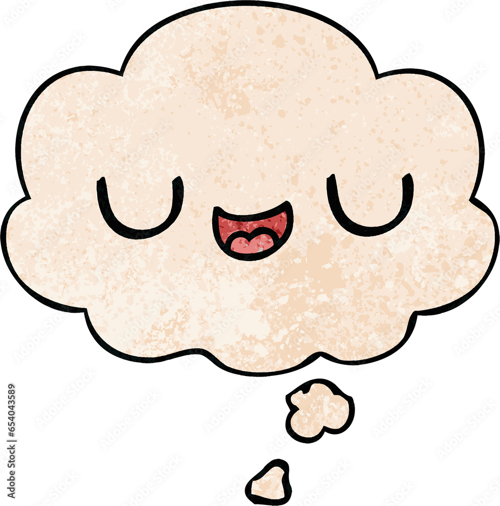 cute cartoon face with thought bubble in grunge texture style cute cartoon face with thought bubble in grunge texture style