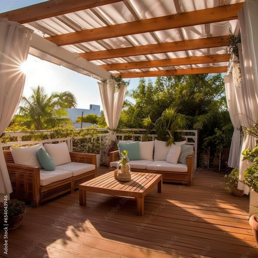 Fototapeta premium Pergola-covered lounge. 