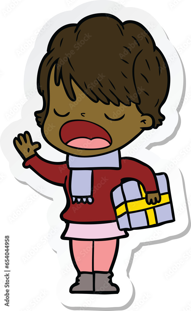 sticker of a cartoon woman talking