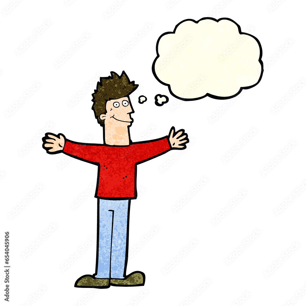 cartoon happy man with thought bubble cartoon happy man with thought bubble