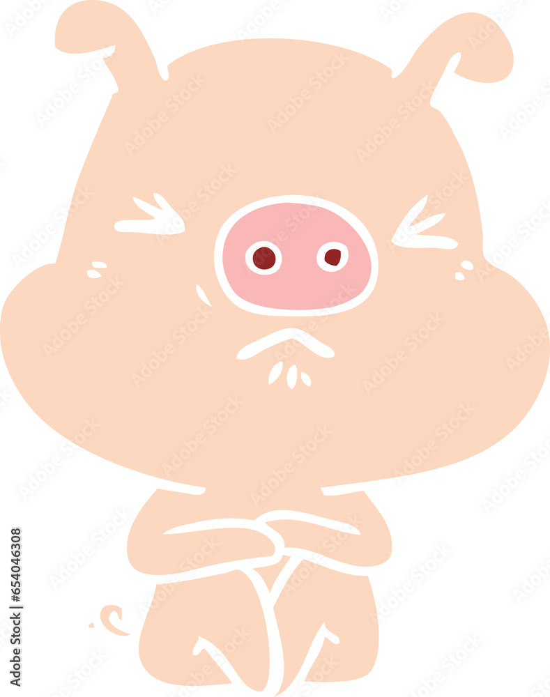 flat color style cartoon angry pig sat waiting flat color style cartoon angry pig sat waiting