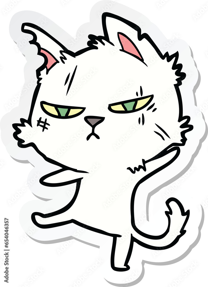 Obraz premium sticker of a tough cartoon cat
