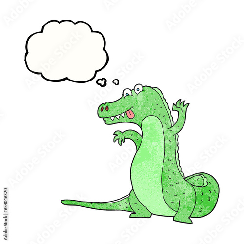 freehand drawn thought bubble textured cartoon crocodile