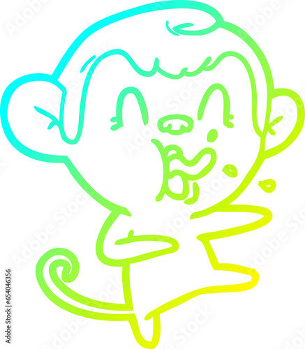 cold gradient line drawing of a crazy cartoon monkey dancing