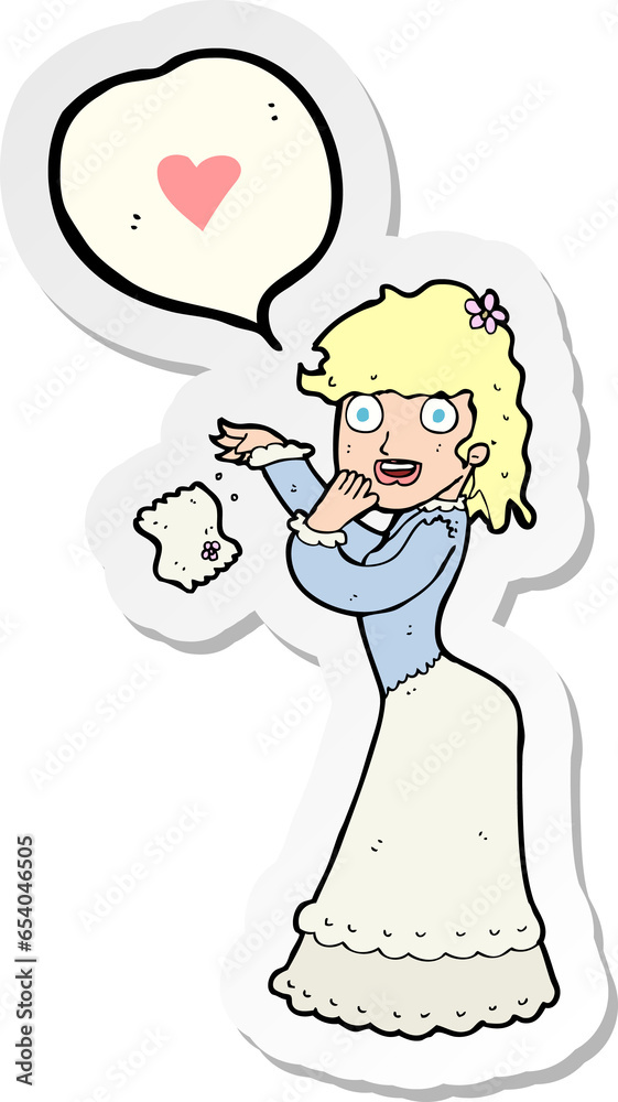 sticker of a cartoon woman dropping handkerchief sticker of a cartoon woman dropping handkerchief
