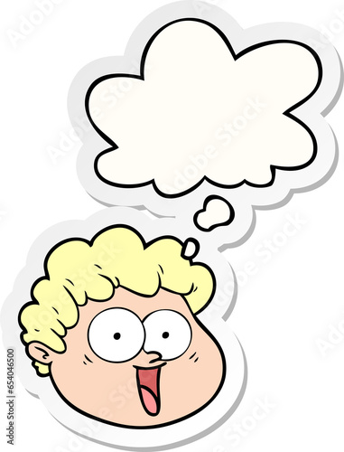 cartoon male face with thought bubble as a printed sticker