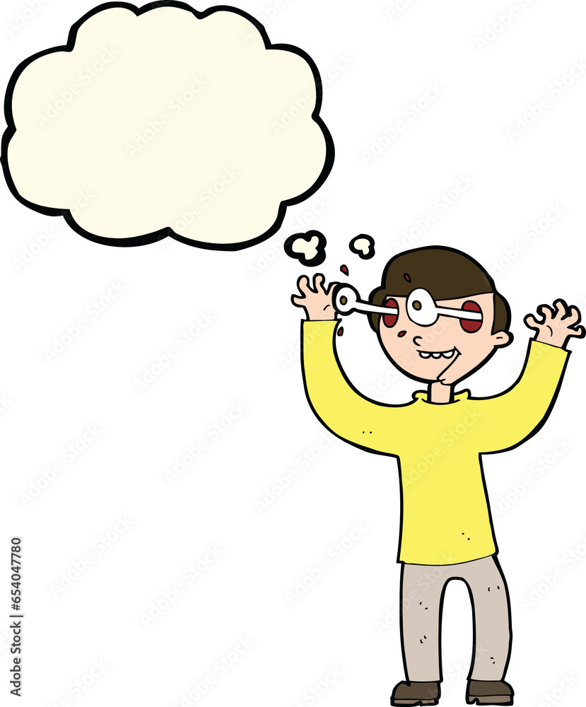 cartoon man with eyes popping out of head with thought bubble