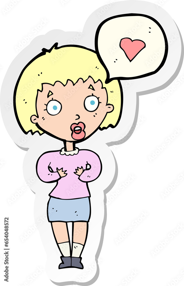 sticker of a cartoon surprised woman in love sticker of a cartoon surprised woman in love