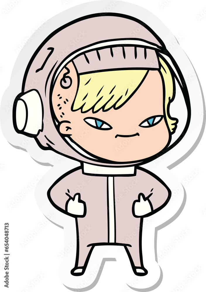sticker of a cartoon astronaut woman