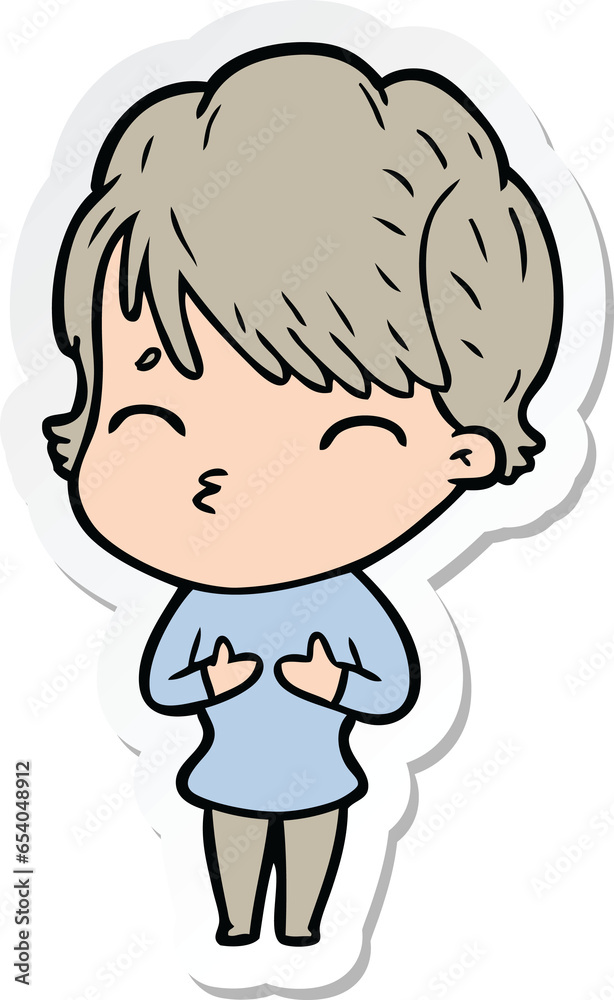 sticker of a cartoon woman thinking sticker of a cartoon woman thinking