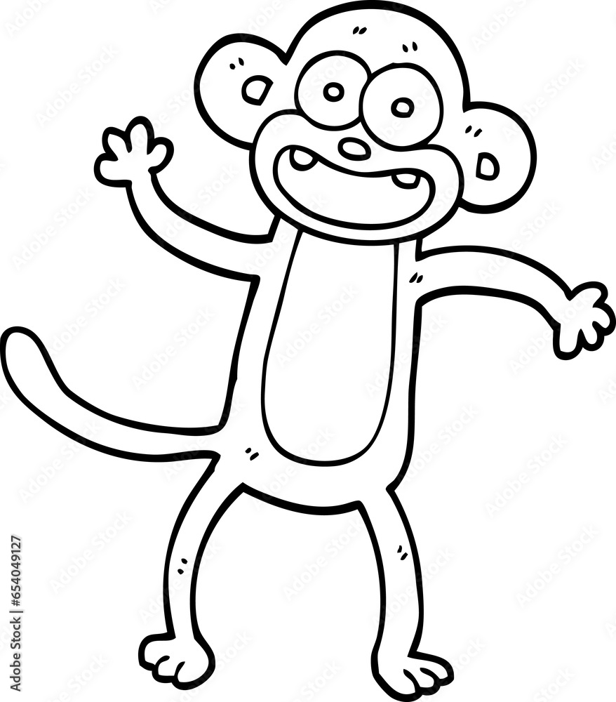 Obraz premium line drawing cartoon waving monkey