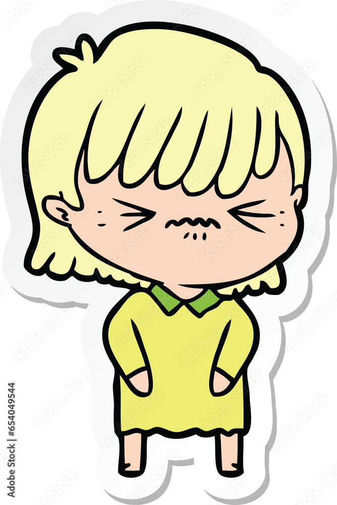 sticker of a annoyed cartoon girl