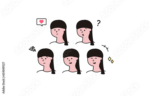 様々な表情をする女性アイコンのセット