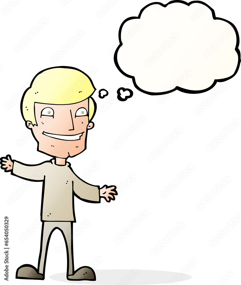 cartoon grinning man with thought bubble cartoon grinning man with thought bubble