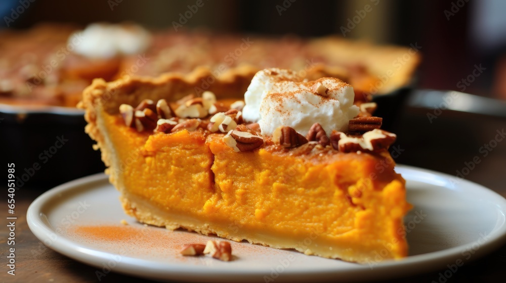 Slice of pumpkin pie is a typical Thanksgiving treat