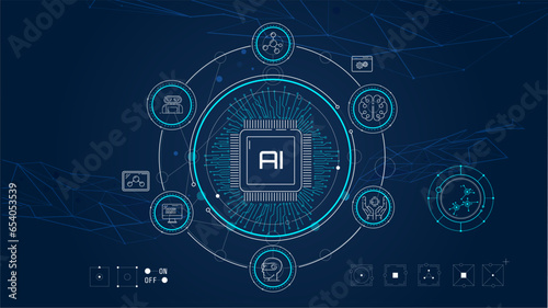 Virtual infographics on the topic of artificial intelligence, machine learning and automation.