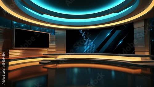 Tv studio. News room. Studio Background. Newsroom bakground. Backdrop for any green screen or chroma key video production. Loop. 3D rendering. 
