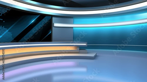 Tv studio. News room. Studio Background. Newsroom bakground. Backdrop for any green screen or chroma key video production. Loop. 3D rendering. 