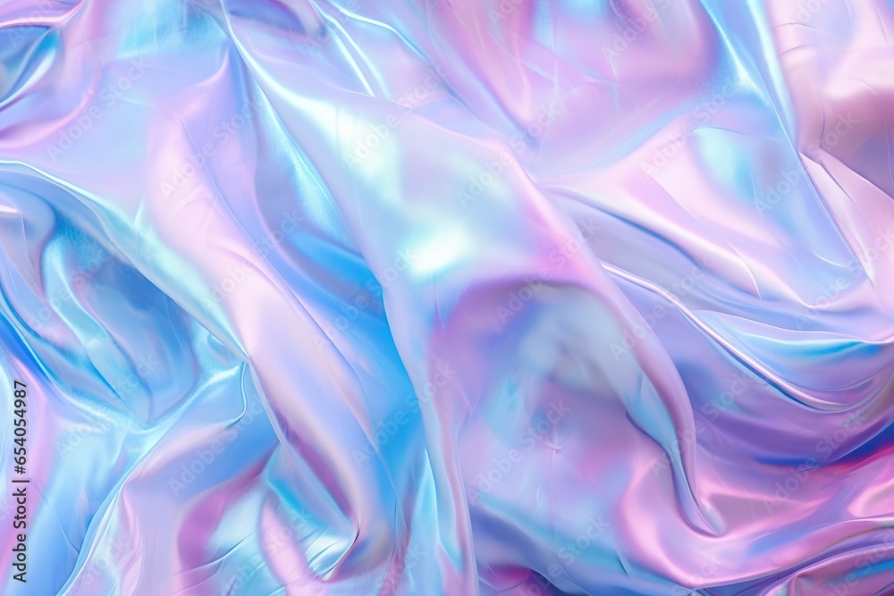 Obraz premium Holographic abstract pastel colors backdrop. Hologram gradient neon color. Foil effect. Rainbow graphic. Psychedelic iridescent creative background, trends 80s or 90s