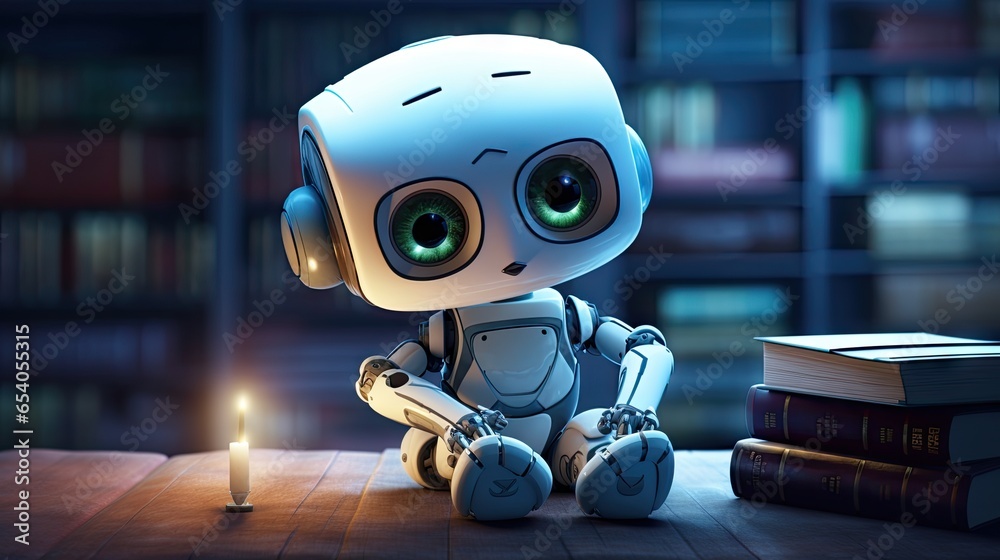 Futuristic robot reading a book created with AI Futuristic robot reading a book created with AI