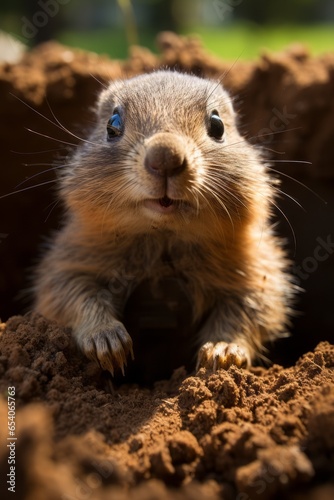 A cute groundhog ready for Groundhog day. Generative AI. 