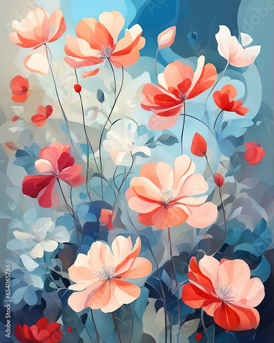 Flowers cubist drawing illustration  style  - Created with Generative AI Technology 