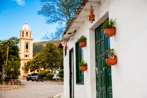 Fototapeta Naklejka Na Ścianę i Meble -  Beautiful architecture of the streets of the colonial small town of Iza located in the Boyaca department in Colombia