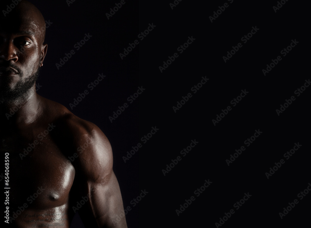 Post Workout shirtless man on black background