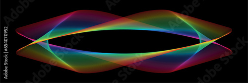 Cool panoramic rounded abstract rainbow, neon frame banner with black background. Dimension 3:1. Vector illustration.
