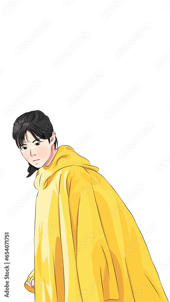 Woman in Yellow Raincoat Illustration