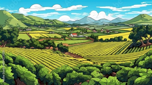 Picturesque rolling vineyards. Fantasy concept , Illustration painting.