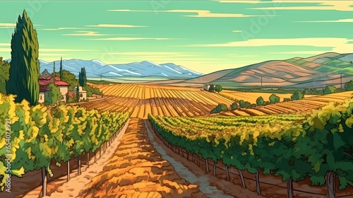 Picturesque rolling vineyards. Fantasy concept , Illustration painting.