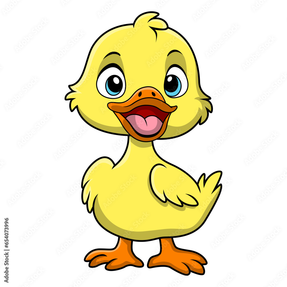 Cute little duck cartoon on white background