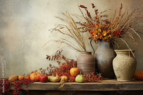 still life with autumn leaves