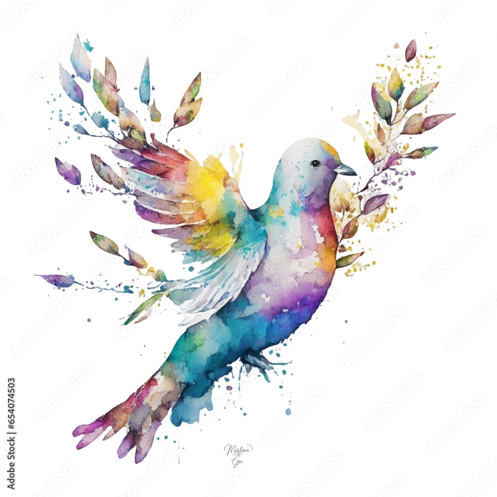 Obraz premium Turtle Dove Bird Portrait in Watercolors & Pen