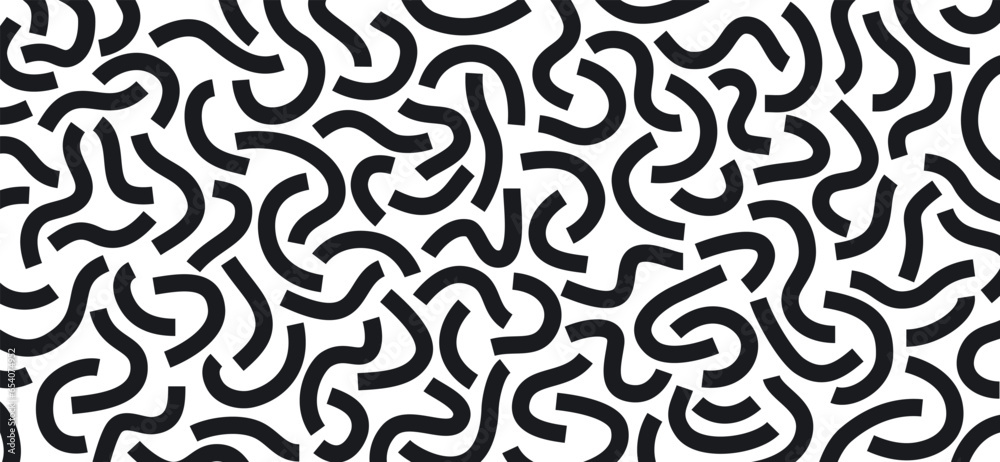 Monochrome doodle pattern. Funny monochrome pattern. Curved lines on white background.