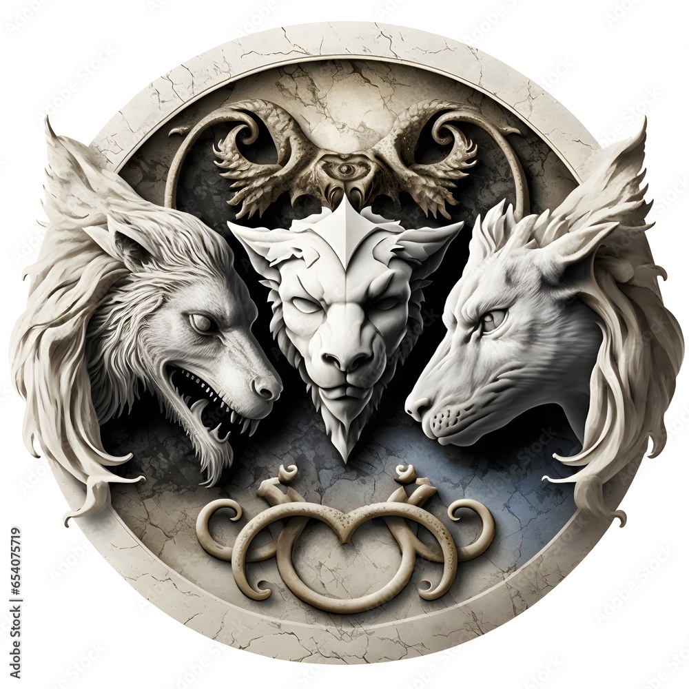 Marble White Chimera Logo with Three Heads