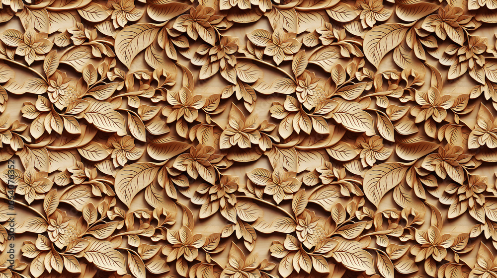 Rustic Wood with Intricate Leaves and Florals Texture. Seamless Repeatable Background Rustic Wood with Intricate Leaves and Florals Texture. Seamless Repeatable Background