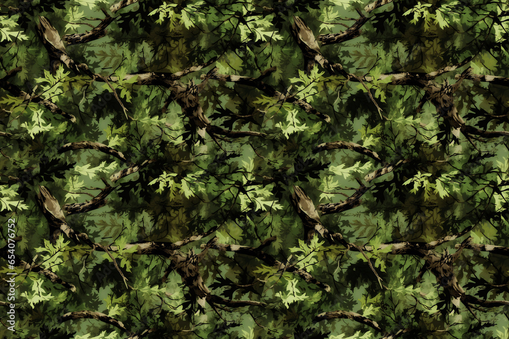Realistic Tree Forest Camo Design. Seamless Repeatable Background. - obrazy, fototapety, plakaty 