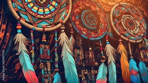 Native American dreamcatchers and totems. Fantasy concept , Illustration painting.