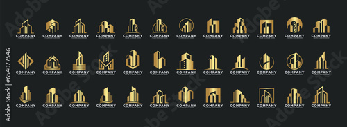 Building Real Estate Logo Vector Template Set . Modern Building and Construction Logo Element Set . 