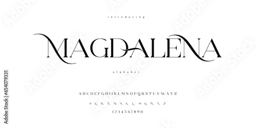 Magdalena, beautiful classic classy modern serif alphabet font typeface typography. Vector Illustrator editable.